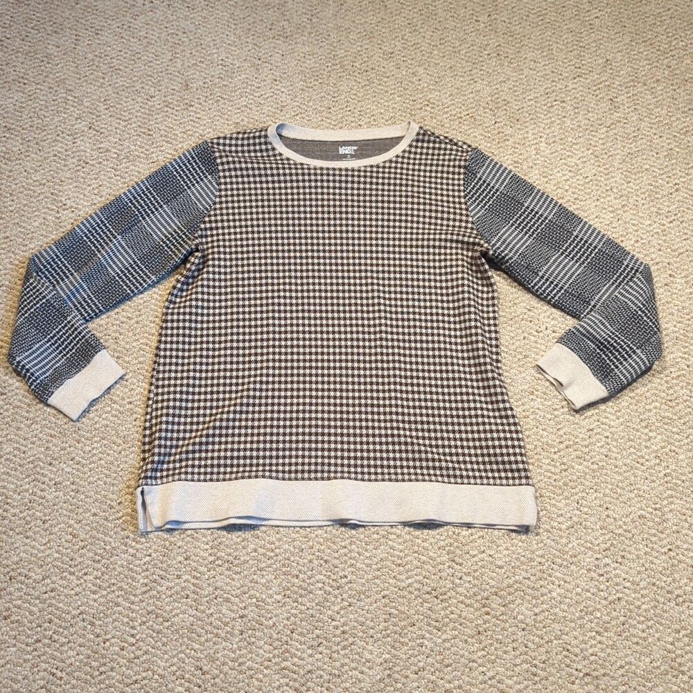 Lands' End Sports Knit Top Shirt Womens Medium 10-12 Brown Black Houndstooth